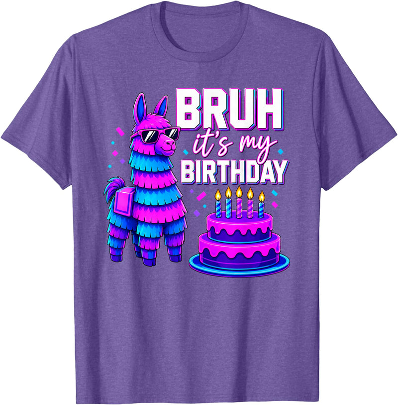 Funny Birthday Llama Pinata Family Bruh It’s My Birthday Funny Llama Pinata Bday T-Shirt - Purple Heather
