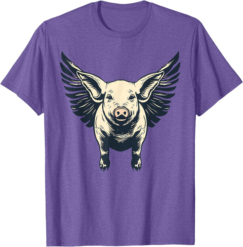 Flying Pig With Wings Design Flying Pig With Wings Fly Pig Lovers T-Shirt - Purple Heather