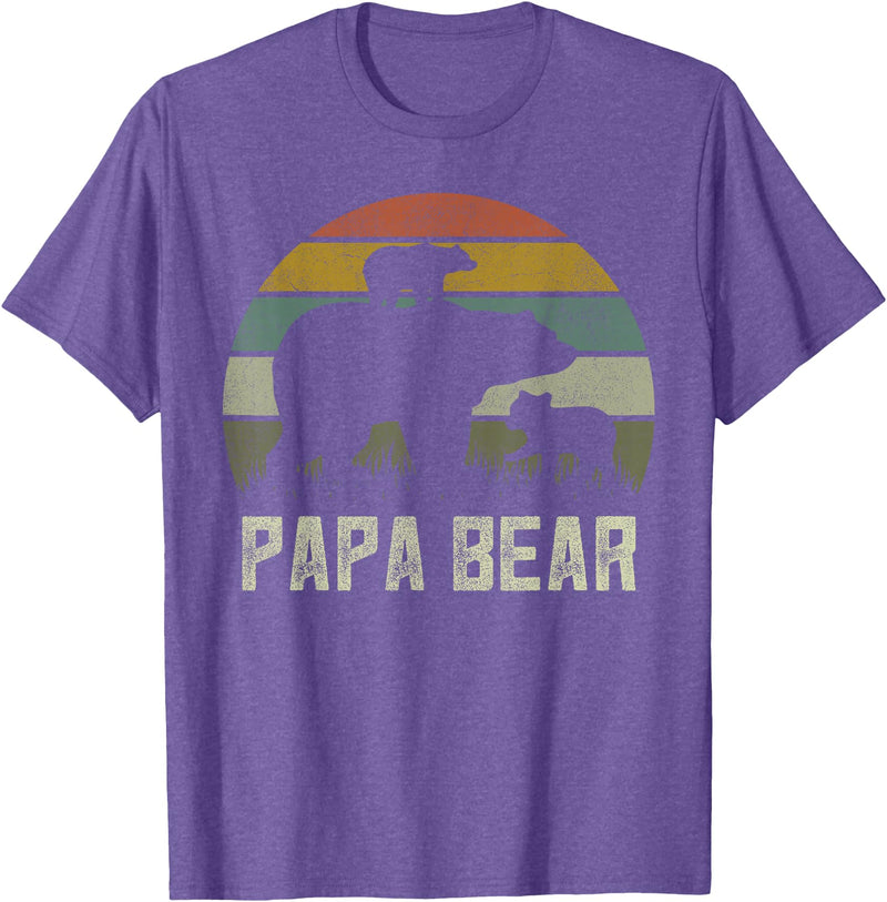 Bear Cubs Family Matching Gifts & Shirts Clothing Funny Papa Bear Shirts, Cub 2 Kids Fathers Day Grandpa T-Shirt - Purple Heather