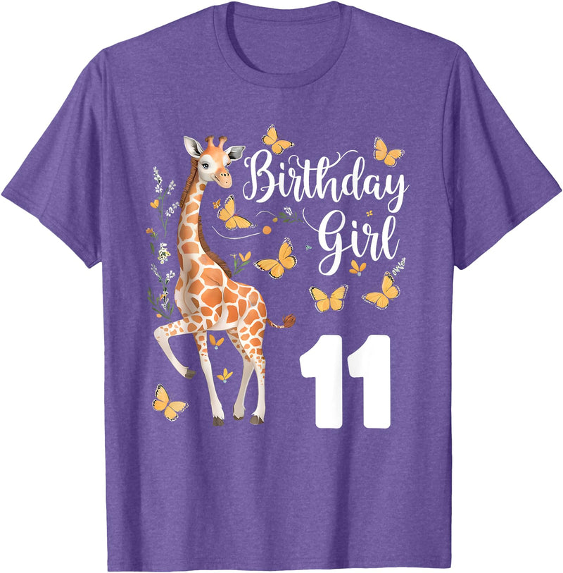 Giraffe Birthday Party by LazyPanda Giraffe 11th Birthday Girl 11 Years Old Giraffe Lover T-Shirt - Purple Heather