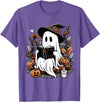 Ghost Spooky Season Teacher Outfit Ghost Reading Books Pumpkin Halloween T-Shirt - Purple Heather