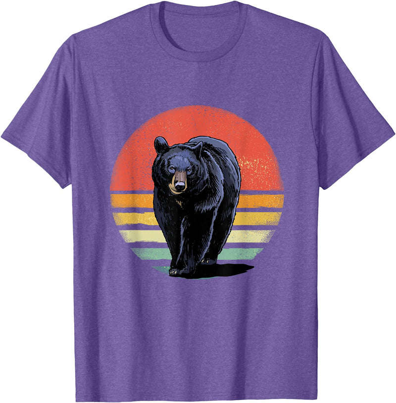 Wowsome! Retro Vintage Black Bear T-Shirt - Purple Heather