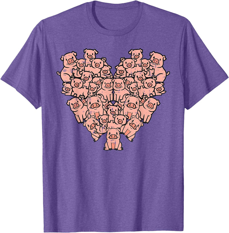 Pig Lover Shirts For Men Women Kids Pigs Heart Shape Cute Love Hog Swine Girls Kids Women Men T-Shirt - Purple Heather