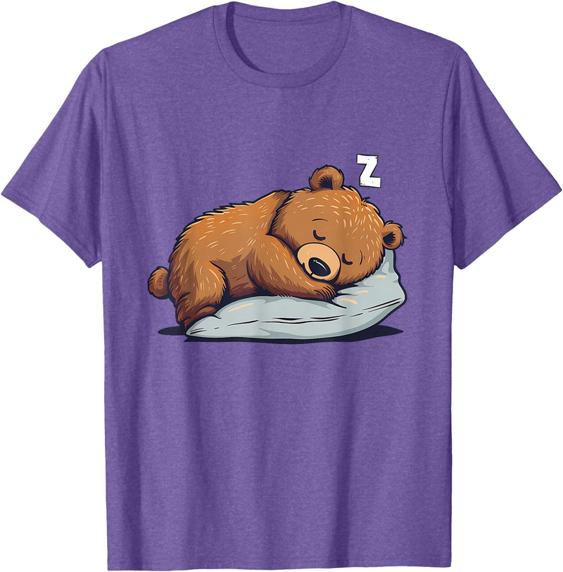 Cute Sleeping Animals Napping Bear Sleeping Sleepy Bear Cute Bear Sleeping T-Shirt - Purple Heather