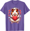 Cute Guinea Pig Apparel for Women Kids Guinea Pig Holding Heart Valentine's Day Cute Valentine T-Shirt - Purple Heather