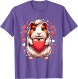 Cute Guinea Pig Apparel for Women Kids Guinea Pig Holding Heart Valentine's Day Cute Valentine T-Shirt - Purple Heather
