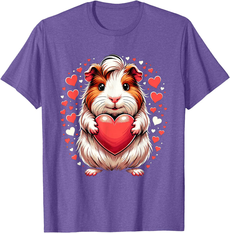 Cute Guinea Pig Apparel for Women Kids Guinea Pig Holding Heart Valentine's Day Cute Valentine T-Shirt - Purple Heather