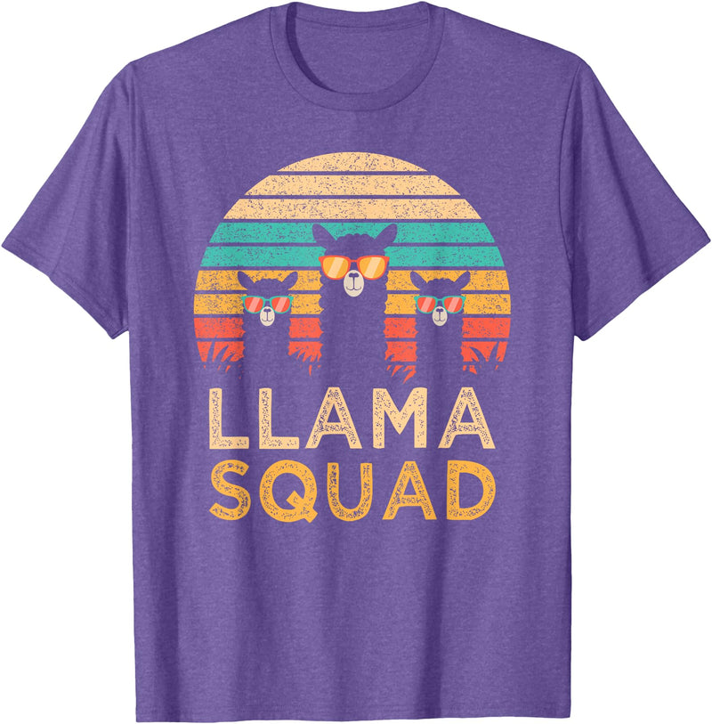 Llama Squad With Glasses Funny Funny Llama Squad Sunglasses Cool Llamas Vintage Gift T-Shirt - Purple Heather