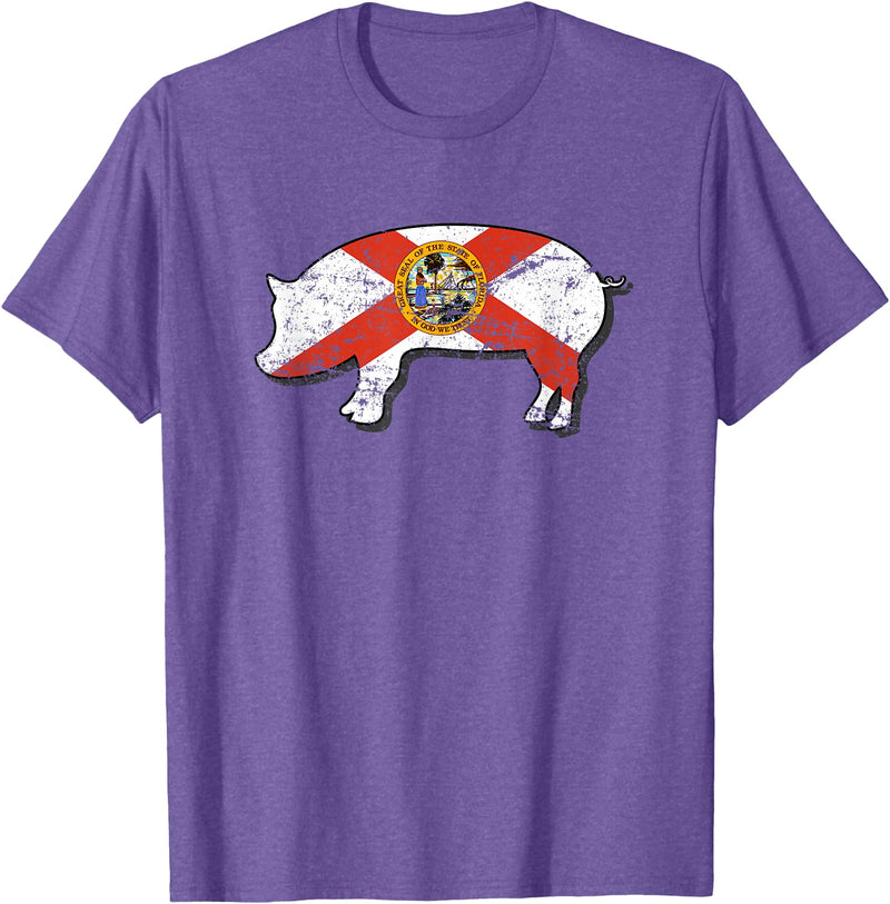 State Pig Tees State of Florida Barbecue Shirt - FL Pig Hog BBQ Competition T-Shirt - Purple Heather