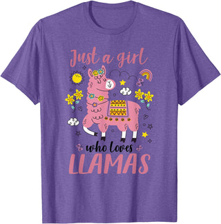 Llama Shirt Kids Girls Toddler Just A Girl Who Loves Llamas T-Shirt - Purple Heather