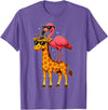 Funny Flamingo Riding Giraffe Cute Animals Funny Flamingo and Giraffe Cool Animals Friends T-Shirt - Purple Heather
