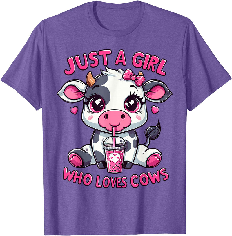 Cute Cow Lover Cow Just A Girl Who Loves Cows T-Shirt - Purple Heather