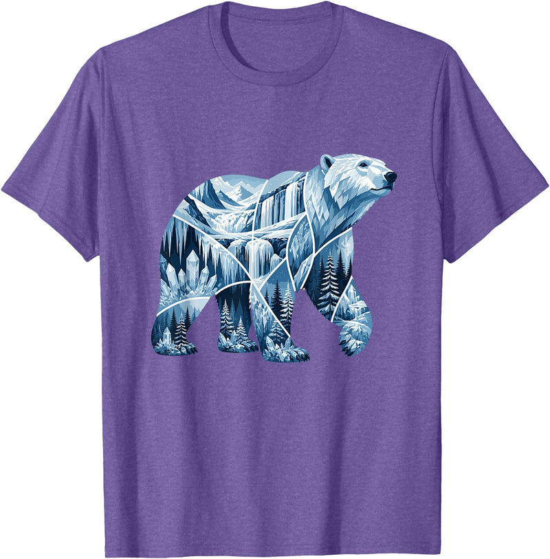 Arctic Polar Bear Mountain Waterfall Nature Arctic Polar Bear Forest Waterfall Landscape T-Shirt - Purple Heather