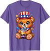 Kawaii Red White and Blue Fourth July Little Kids Cute Teddy Bear Patriotic 4th July Gift Bubble Boba Tea USA T-Shirt - Purple Heather