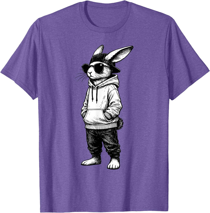 Rabbit Easter Bunny Face with Sunglasses Cap Easter Day T-Shirt in Purple Heather