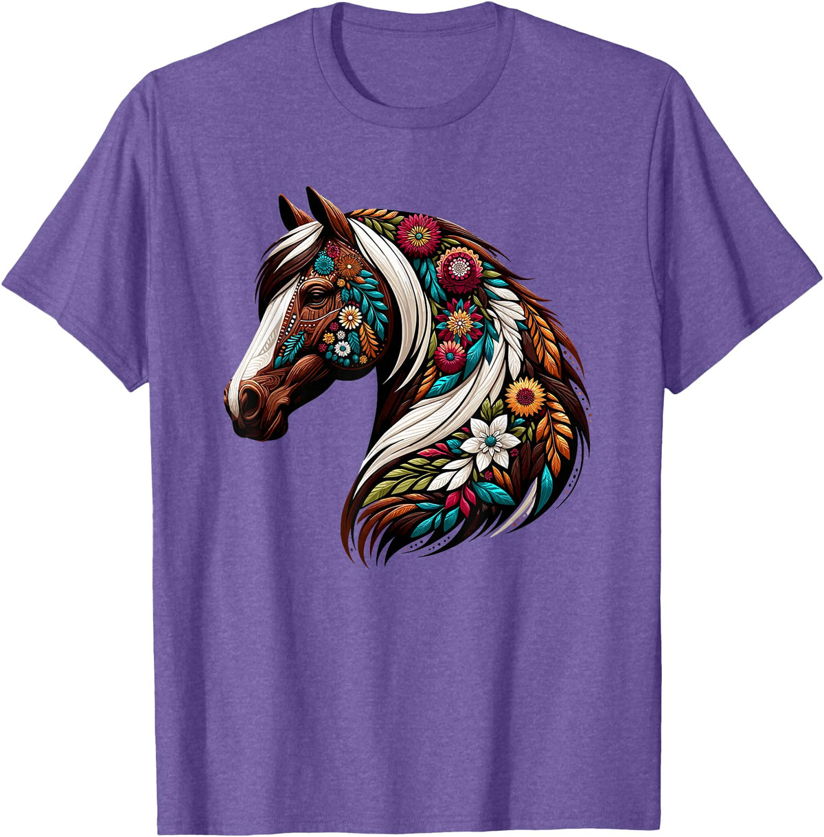 Horse Riding Lovers Gifts For Cowgirls & Girls Equestrian Horse Riding, Western Horseback, Horse Flower T-Shirt - Purple Heather