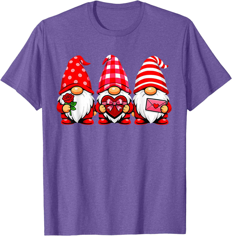Three Gnome Crew Family Outfit Gnomes Love Valentine's Day Buffalo Leopard Heart Women Men T-Shirt - Purple Heather