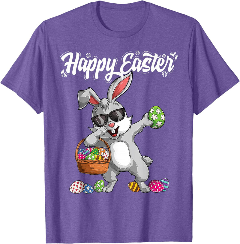 Dabbing Rabbit Easter Day Eggs Dab Boys Girls Kid Gift Bunny T-Shirt in Purple Heather