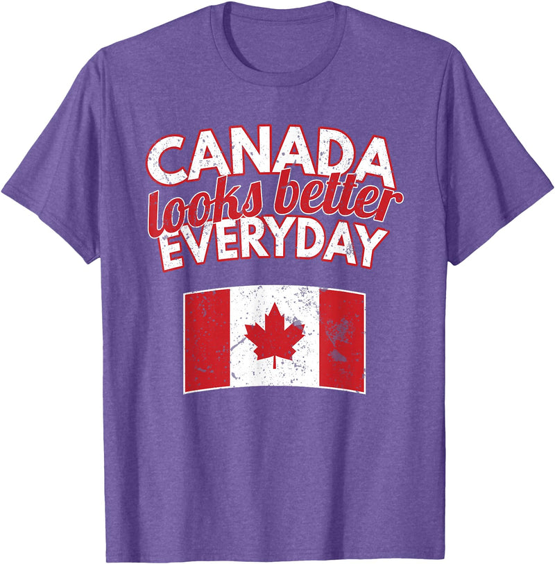 Cold North Canada Flag Apparel Co. Canada Looks Better Everyday Design Funny Canadian Flag T-Shirt - Purple Heather