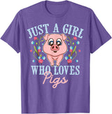 Cool Animal Farmers Year Of Pig Women Girl Designs Funny Just A Girl Who Loves Pigs Gift | Cute Mini Piggy Kids T-Shirt - Purple Heather