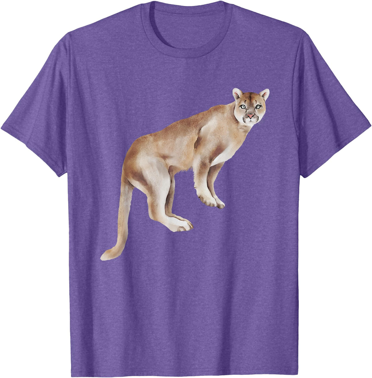Watercolour Mountain Lion Panther Cougar Cat Lover Watercolour Mountain Lion Animal Art Nature Wildlife Art T-Shirt - Purple Heather