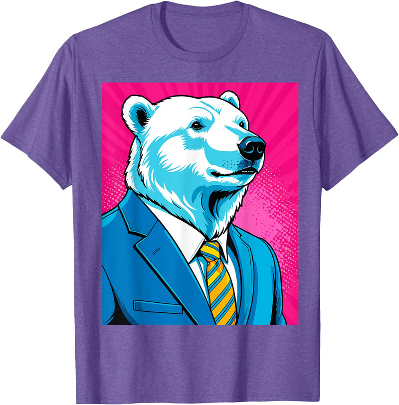 Pop Art Graphic Designs Co. Pop Art Polar Bear in Business Suit T-Shirt - Purple Heather