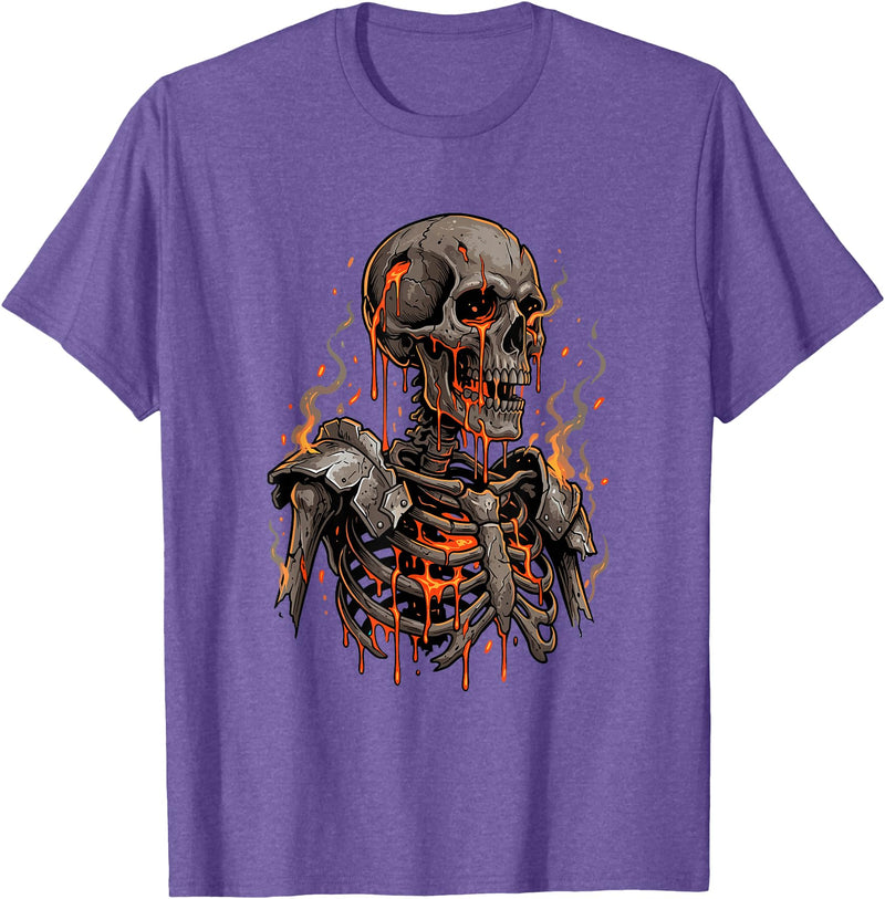 Molten Skull Fire Horror Skeleton Art Designs Spooky Halloween Skull Skeleton Fire Dark Fantasy T-Shirt - Purple Heather