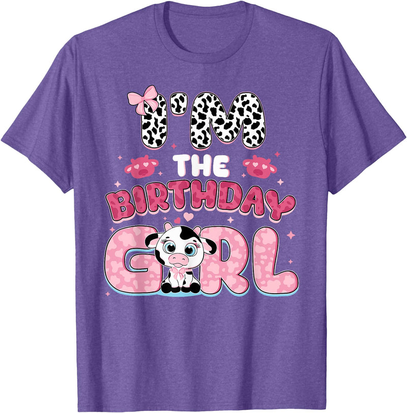 Birthday HHL Group I'm The Birthday Girl Farm Cow Family Birthday Decoration T-Shirt - Purple Heather
