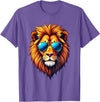 DeBlu Lion Lion Wearing Sunglasses Colorful Artwork Graphic T-Shirt - Purple Heather