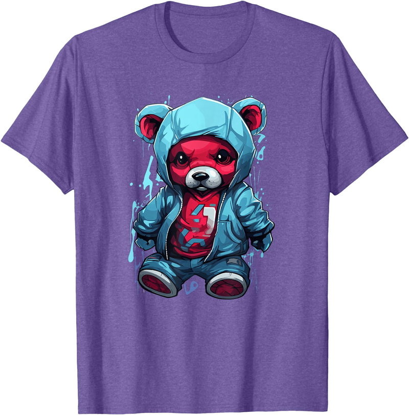 Teddy Bear Hoodie Street Style Urban Art Teddy Bear Hoodie Cool Street Style T-Shirt - Purple Heather