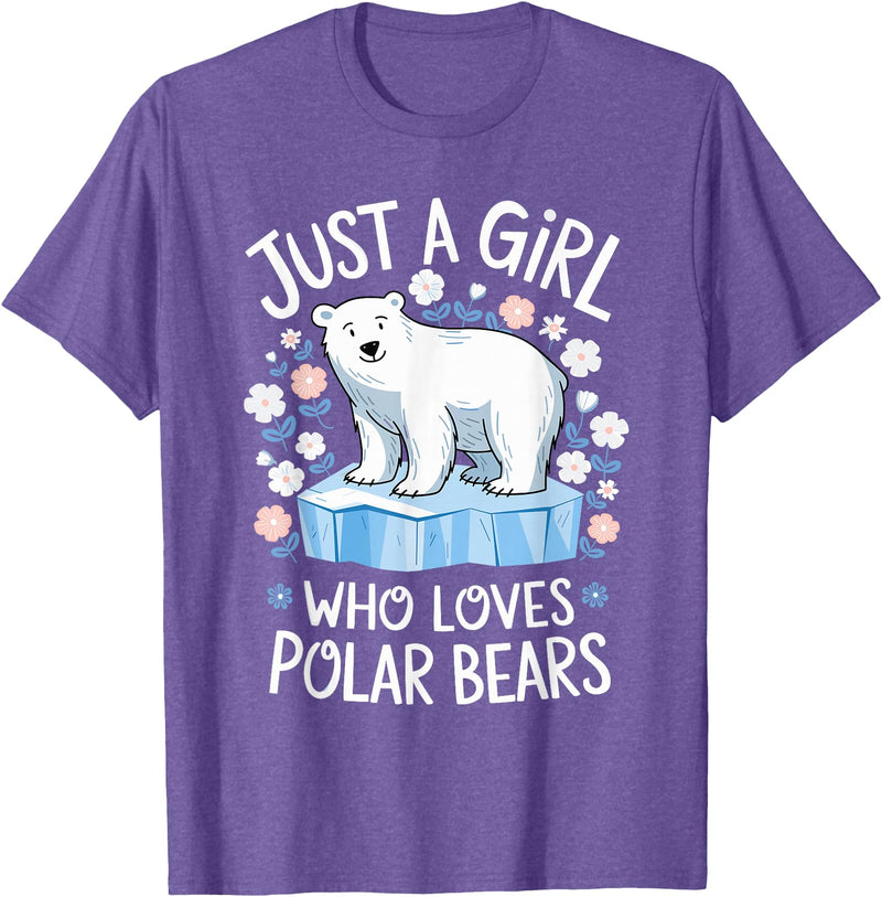 Polar Bear Love Designs Clothing & Co. Just A Girl Who Loves Polar Bears Cute Bear Lover Animal T-Shirt - Purple Heather