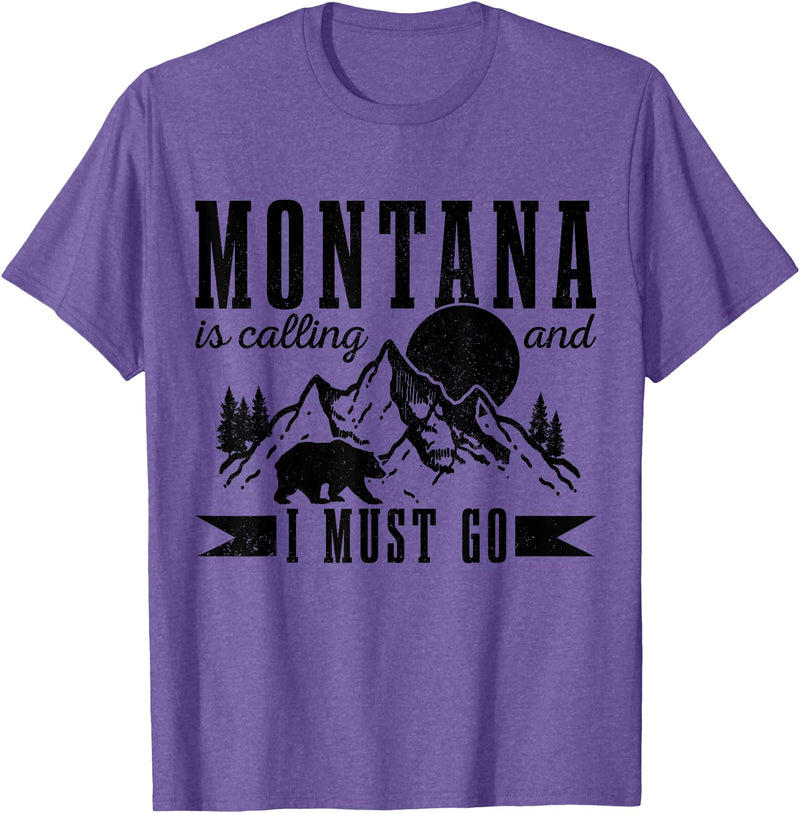 Montana Is Calling And I Must Go! Montana Is Calling & I Must Go Bear Mountains Vintage Gift T-Shirt - Purple Heather