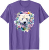 Colorful Polar Bear Kids Arctic Wildlife Painting Polar Bear Floral Watercolor Animal Cute Polar Bear Face T-Shirt - Purple Heather