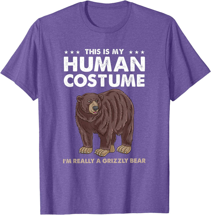 Hiking Lover Design This Is My Human Costume Im Really A Grizzly Bear T-Shirt - Purple Heather