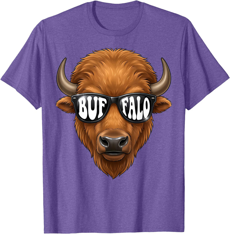 generic Buffalo with Sunglasses Wildlife Graphic for Men Women Kids T-Shirt - Purple Heather