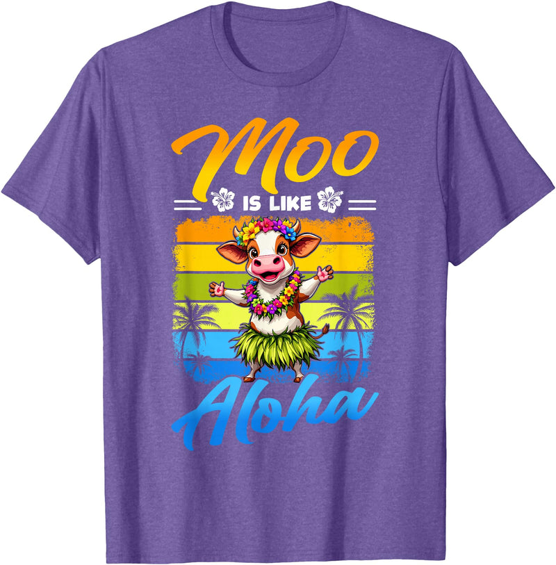 Aloha Animal Hawaii Flower Chain Hula Dance Art Hawaii Animal Haku Lei Grass Skirt Hula Dance Aloha Cow T-Shirt - Purple
