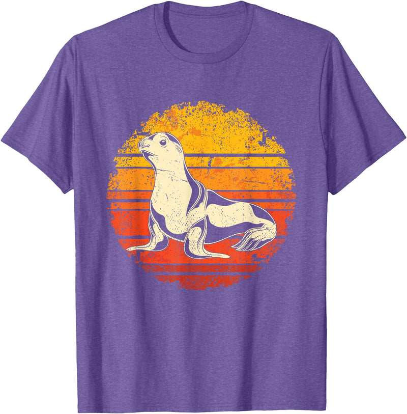 Ocean Animals Sea Lion Lover Seal Gift Retro Sea Lion T-Shirt - Purple Heather