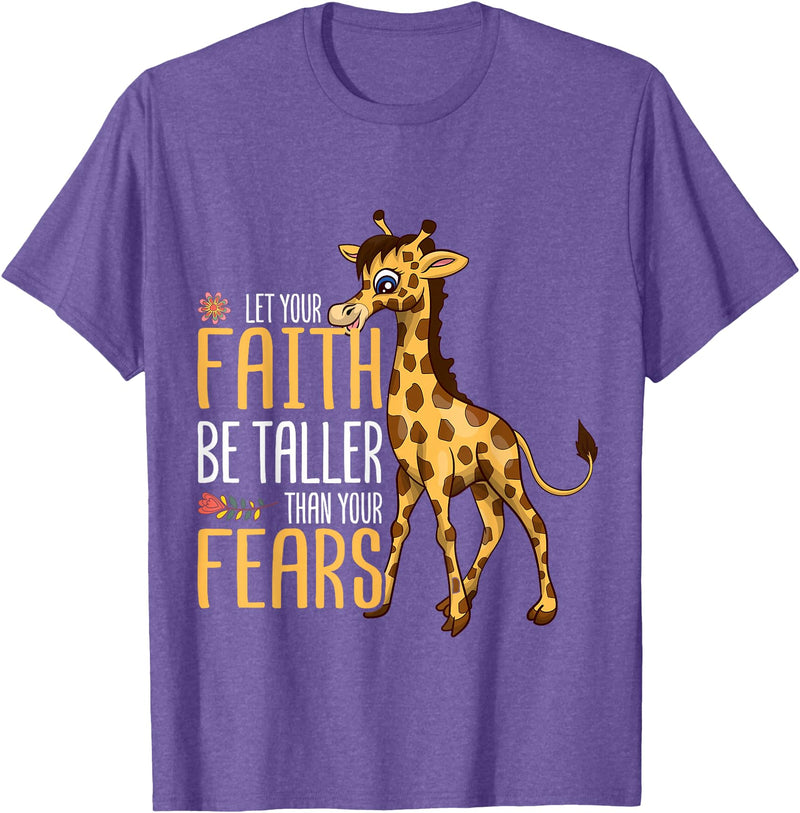 Giraffe Africa Lover Animal Safari Let Your Faith Be Taller Than Your Fears Giraffe T-Shirt - Purple Heather