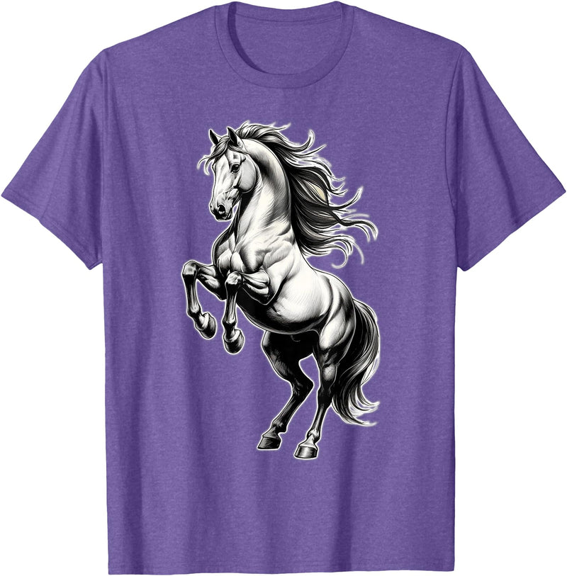 Urban Empyre Shire Horse White Equestrian Rearing T-Shirt - Straight - Purple Heather