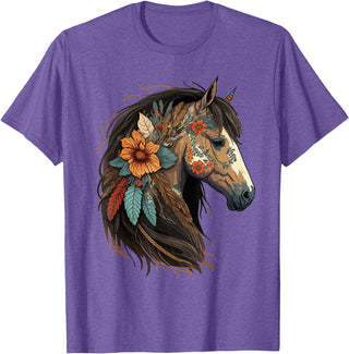 Just a girl who loves horses Co. Equestrian Horse Lover Western Cowgirl Horseback Riding T-Shirt - Purple Heather