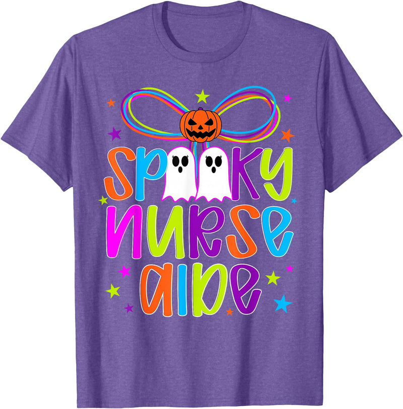 Coquette Halloween Nurse Aide Ghost Spooky Nurse Aide Halloween Nursing Aide Preppy T-Shirt - Purple Heather