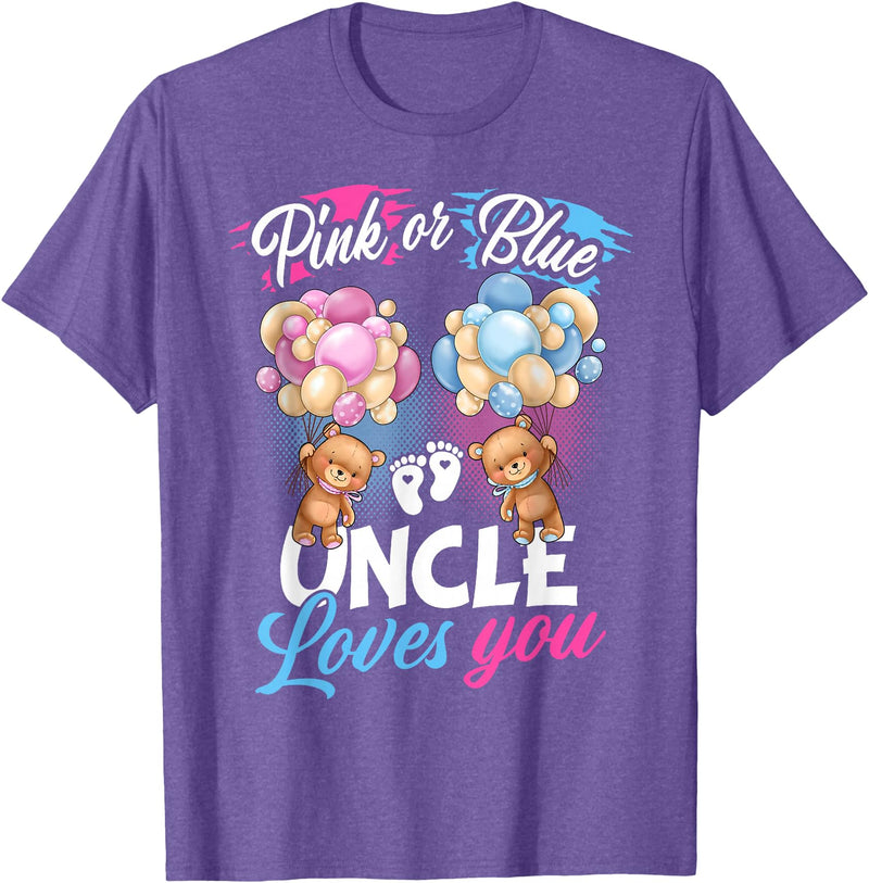 Bear Balloons Boy Or Girl Baby Gender Reveal Tee Bears Pink Or Blue Uncle Loves You Gender Reveal T-Shirt - Purple Heather