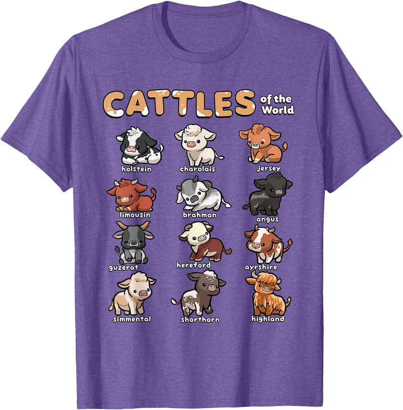 Wowsome! Cattles Animals of the World Cattle Farmer Rancher Cow Lover T-Shirt - Purple Heather
