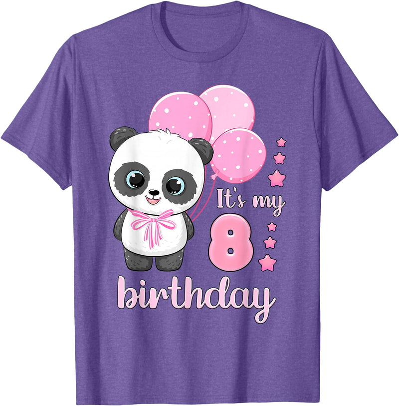 Birthday Gifts for Girls by Content Design Studio Birthday Girl 8 Panda Pink Balloons T-Shirt - Purple Heather