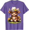 Cute Scottish Highland Cow Lovers Scottish Highland Cow Flowers Cattle Hairy Cow T-Shirt - Purple Heather