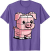 BlockPals DM Funny Pink Brick Pig Building Blocks Farm Animal Character T-Shirt - Purple Heather