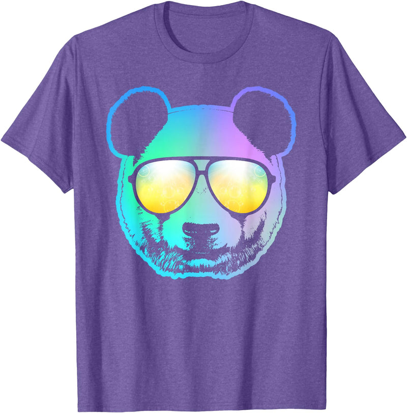 Panda Shirts Panda Neon Bear Face T-Shirt T-Shirt - Purple Heather