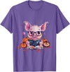 Funny Halloween Costume Party Art Pig Halloween Costume Pumpkin Witchcraft Book Reading T-Shirt - Purple Heather