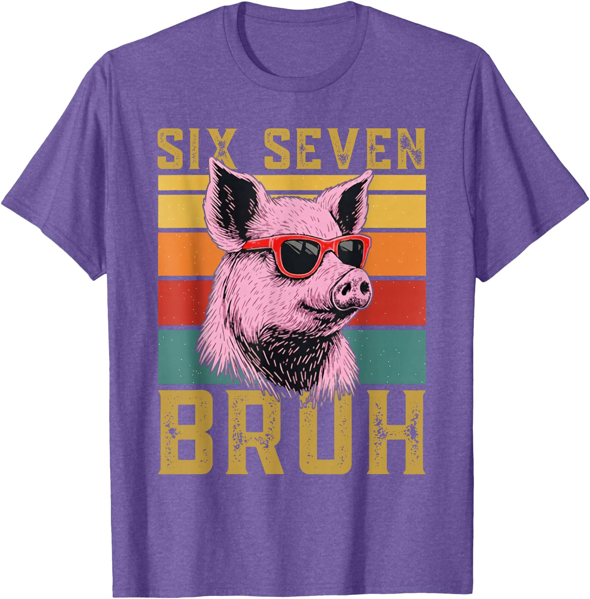 6 7 Pig Funny Animal Apparel Funny Pig 67 6 7 six Seven Meme Animal Retro Design T-Shirt - Purple Heather