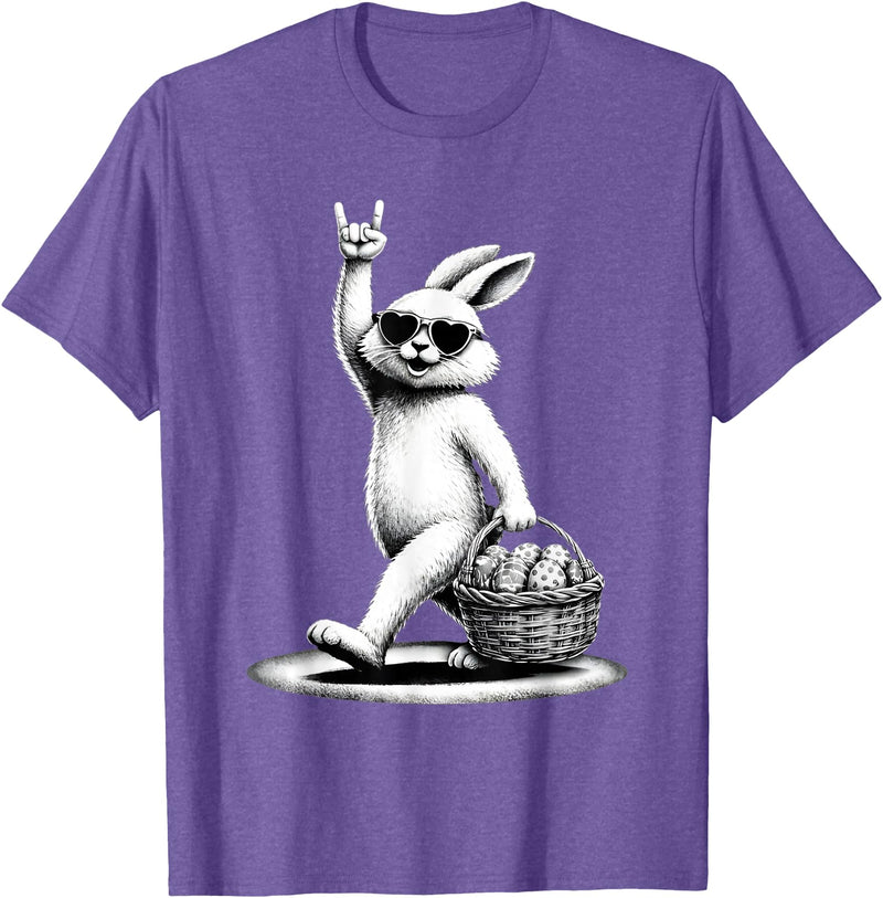 Funny Bunny Rabbit Rock on Men Women Kids Easter Day T-Shirt in Purple Heather
